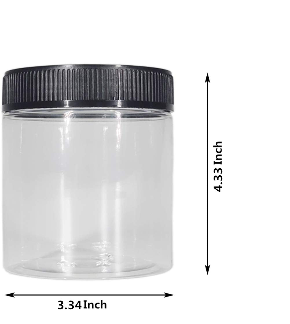 16Oz Clear Plastic Jars With Lids, Airtight Container Ideal For Dry Food, Peanut Butter, Honey Jam,Cosmetics, Cream, Bathroom An